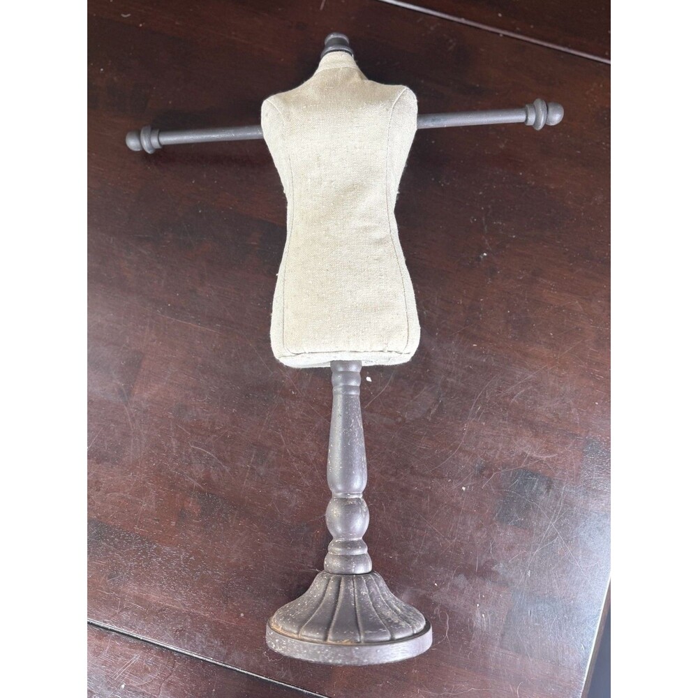 Vintage Style Burlap Mini Dress Form Jewelry Display Stand with Arms 18”